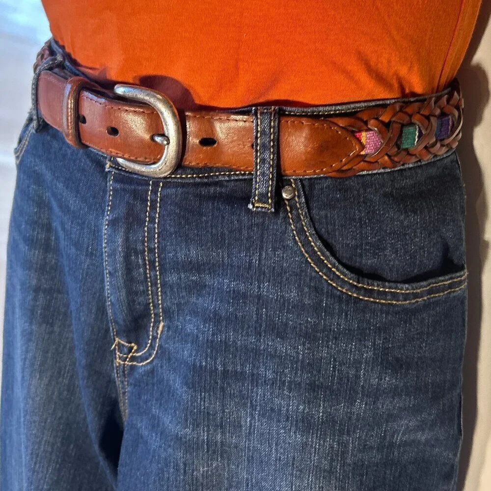 Fossil SZS Braided multi color tape leather belt western artsy ranch southwest